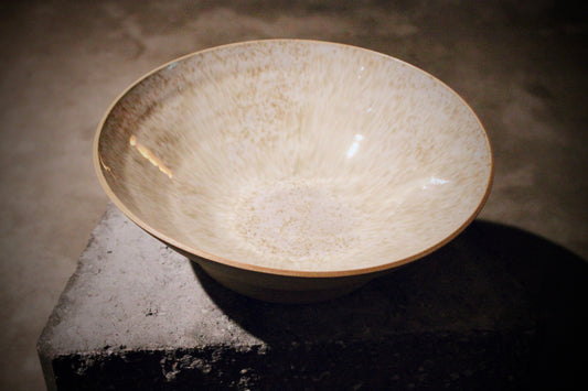 Stoneware Serving Bowl, Unglazed Exterior – White/Grey/Light Blue Glaze