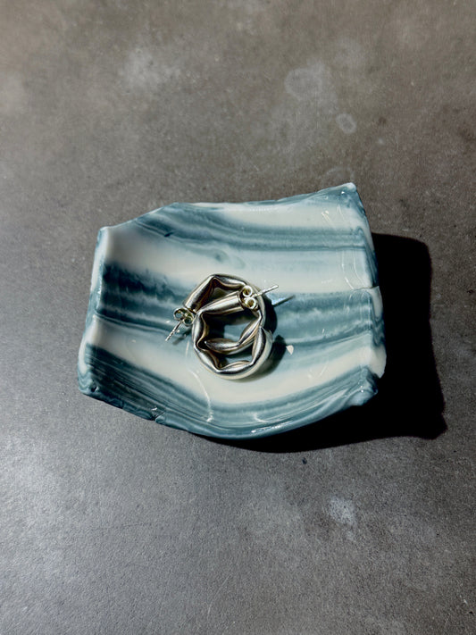 Small Porcelain Bowl with Foot, Nerikomi – Blue-Striped
