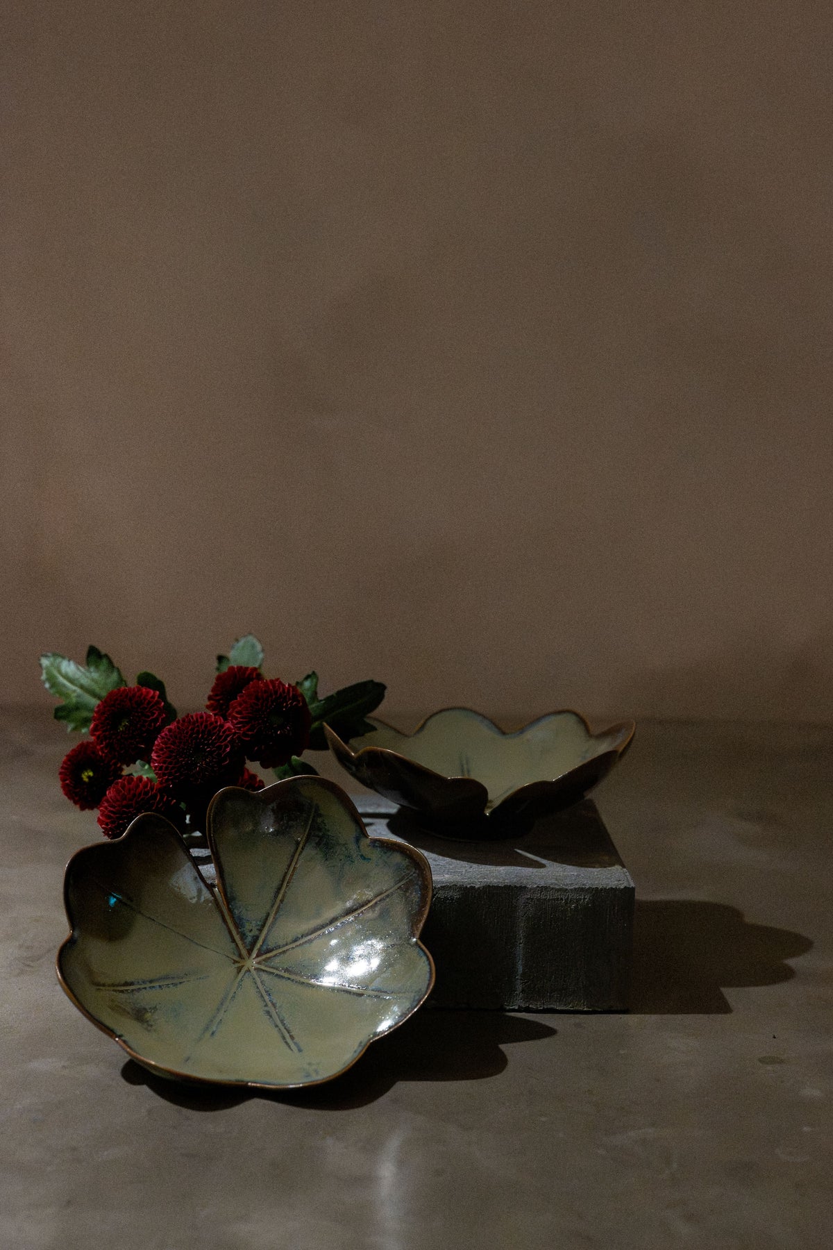 Lady’s Mantle, Stoneware Candle Holder – Blue-Green-Brown Glaze