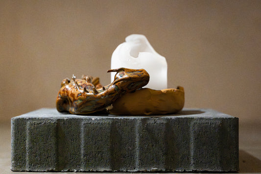 Dragon, Stoneware Candle Holder – Red-Brown-Blue Glaze