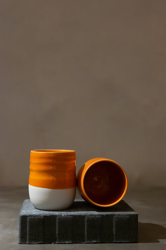 Porcelain Teacups, Orange Glaze – Pair