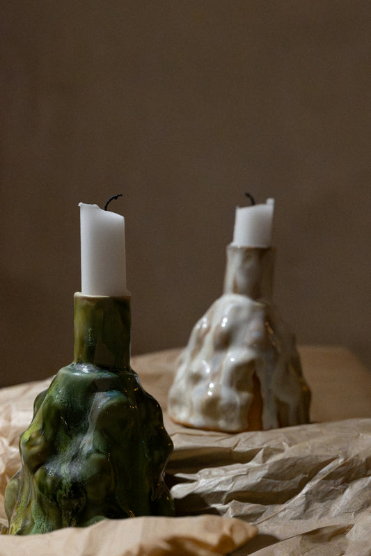 Mountain-Shaped Stoneware Candlestick – White Glaze