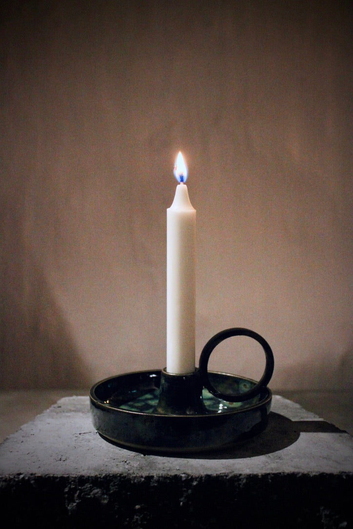Stoneware Candlestick with Handle – Green/Blue/Brown Glaze