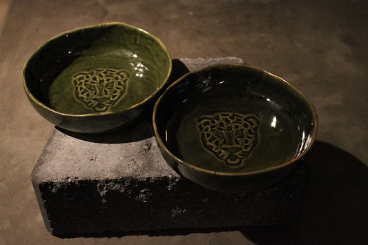 Large Stoneware Bowl with Leopard Pattern – Pine Green