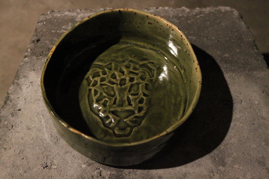 Small Stoneware Bowl with Leopard Pattern – Pine Green