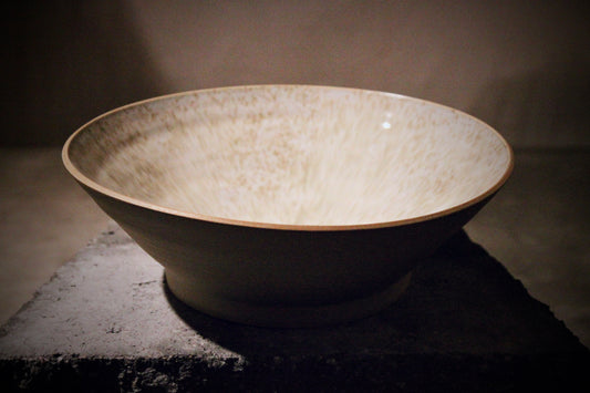 Stoneware Serving Bowl, Unglazed Exterior – White/Grey/Light Blue Glaze