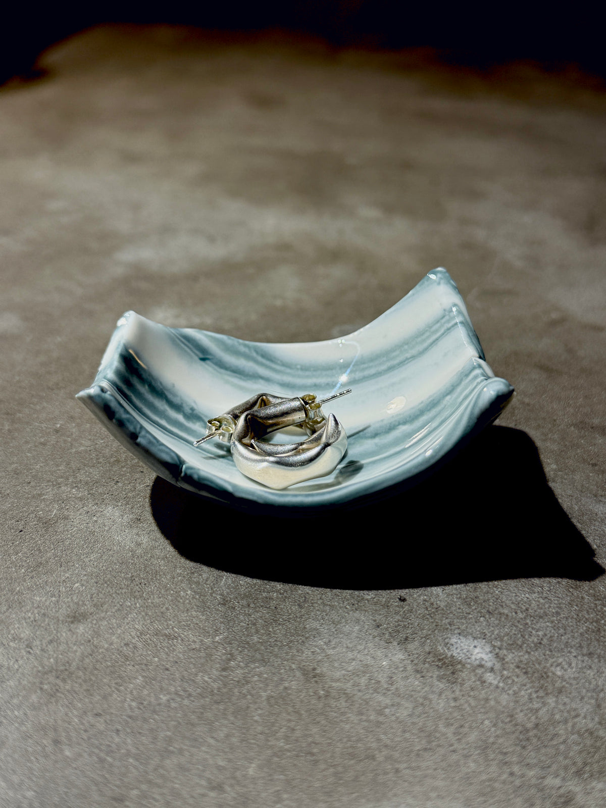 Small Porcelain Bowl with Foot, Nerikomi – Blue-Striped