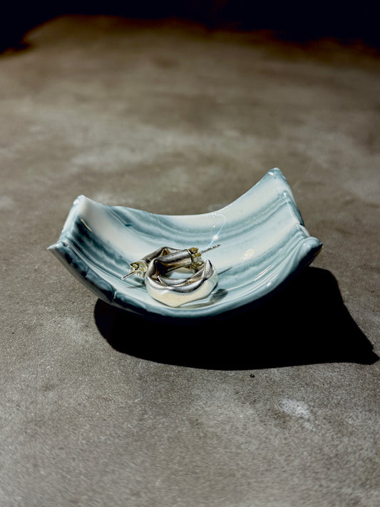 Small Porcelain Bowl with Foot, Nerikomi – Blue-Striped
