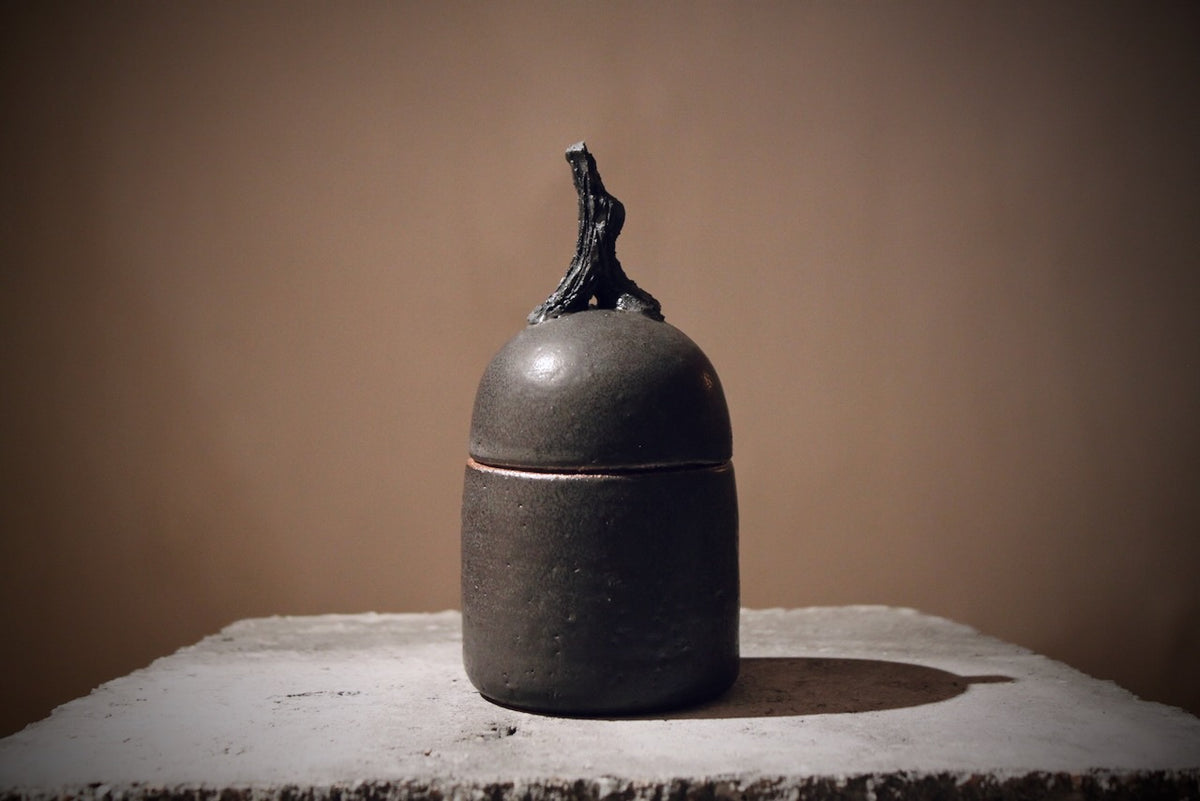 Tall Stoneware Lidded Jar, Semi-Matte Black – 10 cm