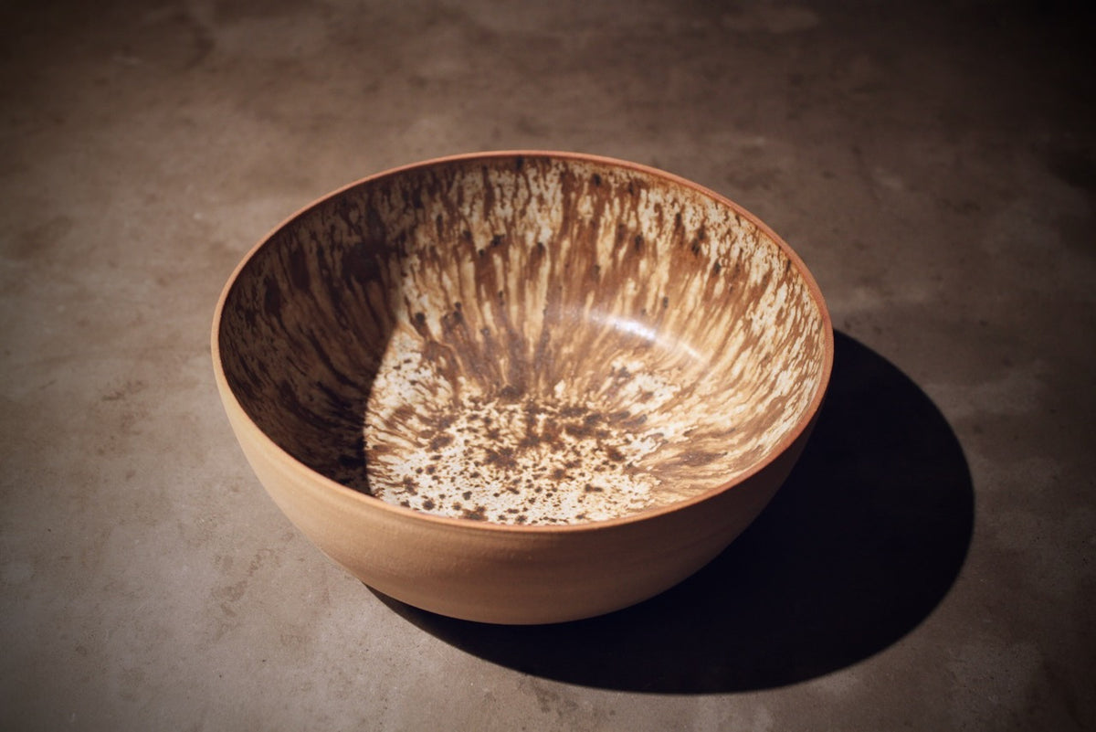 Bowl with Unglazed Exterior, Beautiful Running Glaze Inside, 19.5 cm Diameter