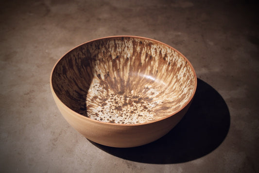 Bowl with Unglazed Exterior, Beautiful Running Glaze Inside, 19.5 cm Diameter