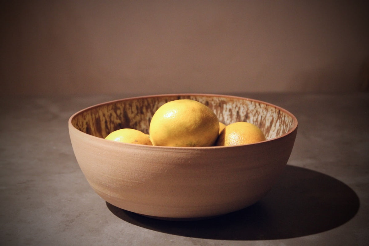 Bowl with Unglazed Exterior, Beautiful Running Glaze Inside, 19.5 cm Diameter