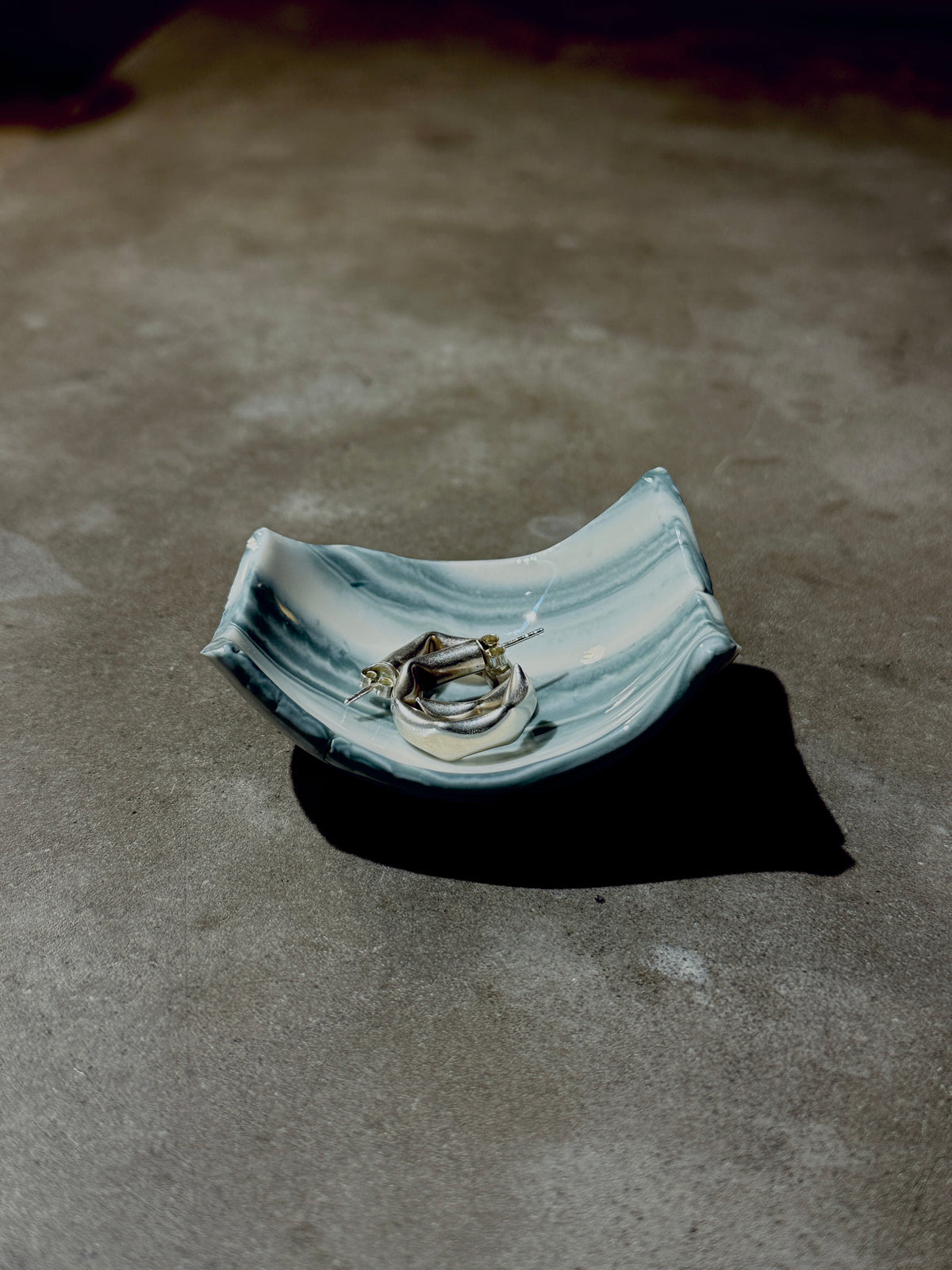 Small Porcelain Bowl with Foot, Nerikomi – Blue-Striped