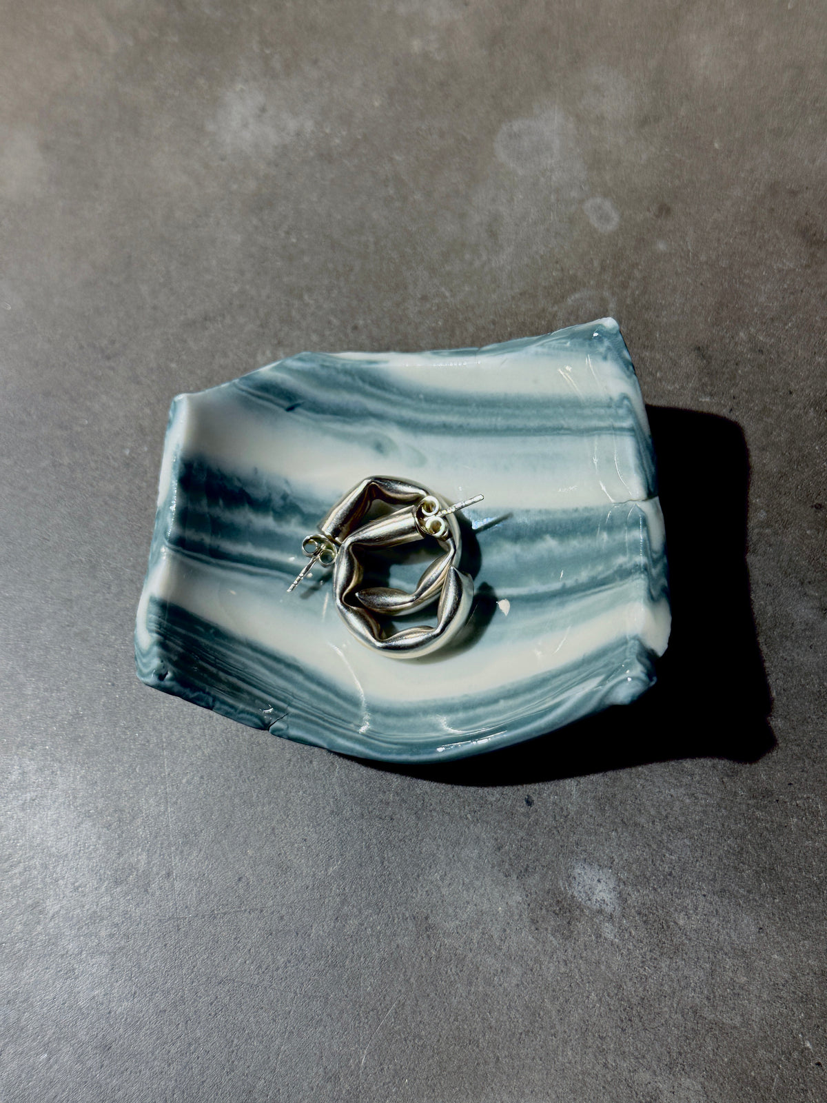 Small Porcelain Bowl with Foot, Nerikomi – Blue-Striped
