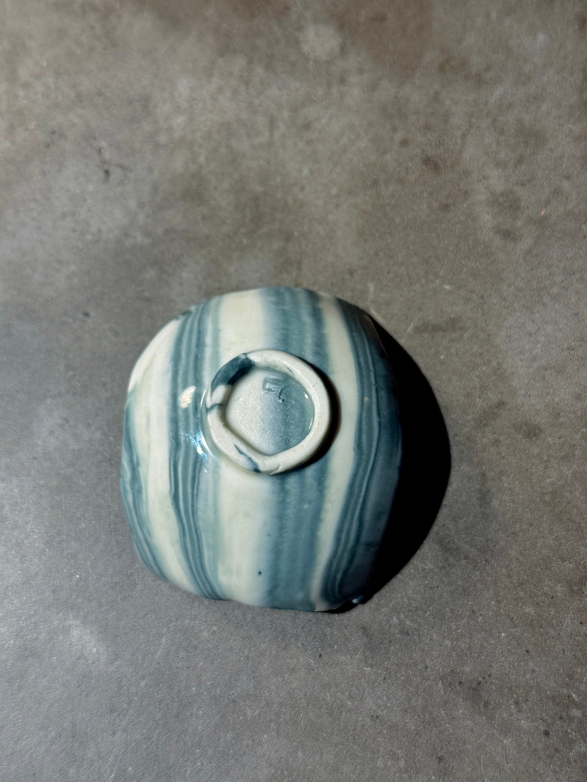 Small Porcelain Bowl with Foot, Nerikomi – Blue-Striped