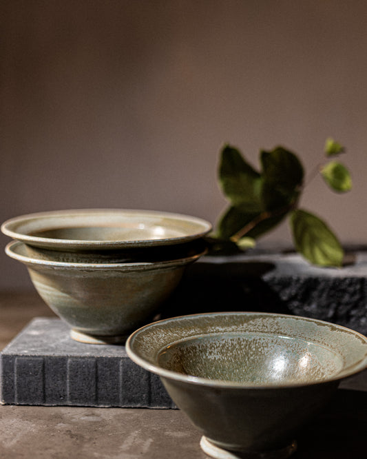 Stoneware Pasta Bowl, Light Green Frost Glaze