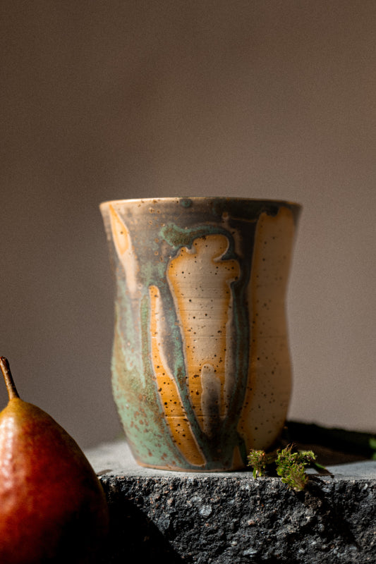 Stoneware Vase, Raw Clay with Copper Green & Turquoise Crackle Glaze