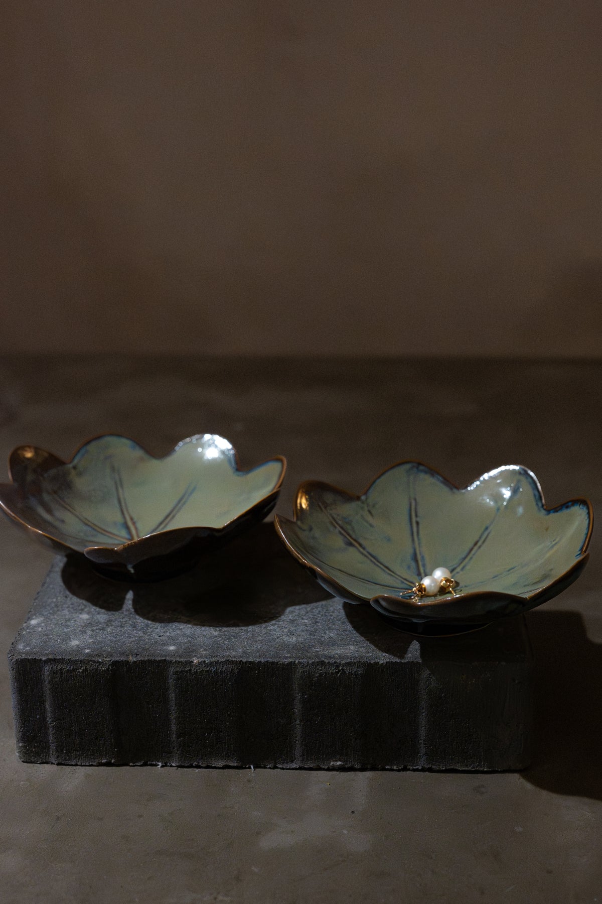 Lady’s Mantle, Stoneware Candle Holder – Blue-Green-Brown Glaze