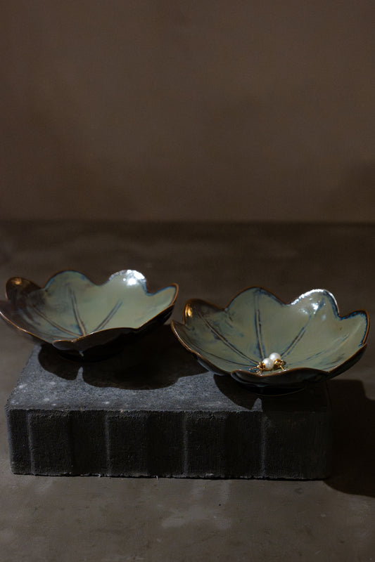 Lady’s Mantle, Stoneware Candle Holder – Blue-Green-Brown Glaze