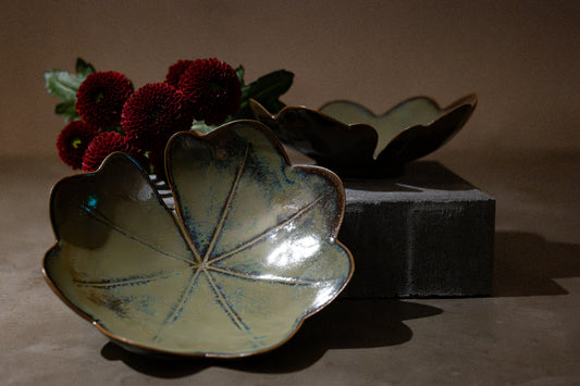 Lady’s Mantle, Stoneware Candle Holder – Blue-Green-Brown Glaze