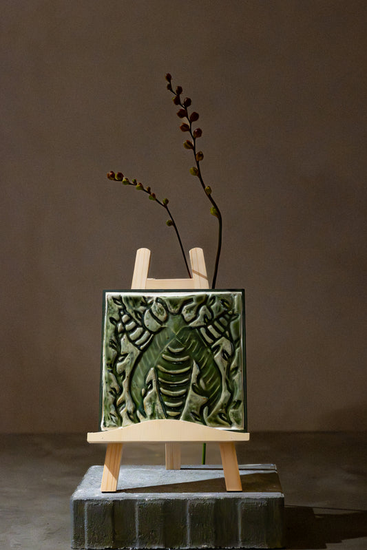 Beetle, Ceramic Trivet/Wall Plaque – Pine Green