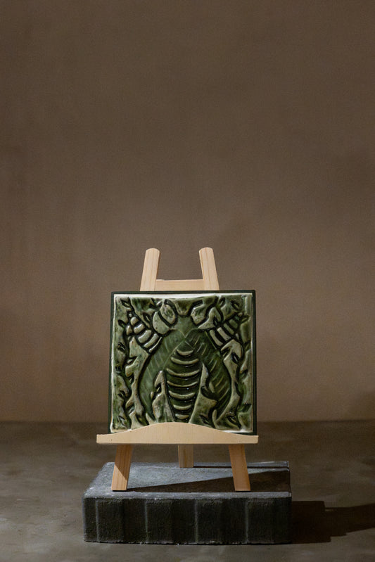 Beetle, Ceramic Trivet/Wall Plaque – Pine Green