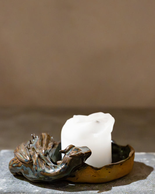 Dragon, Stoneware Candle Holder – Blue-Grey-Brown Glaze