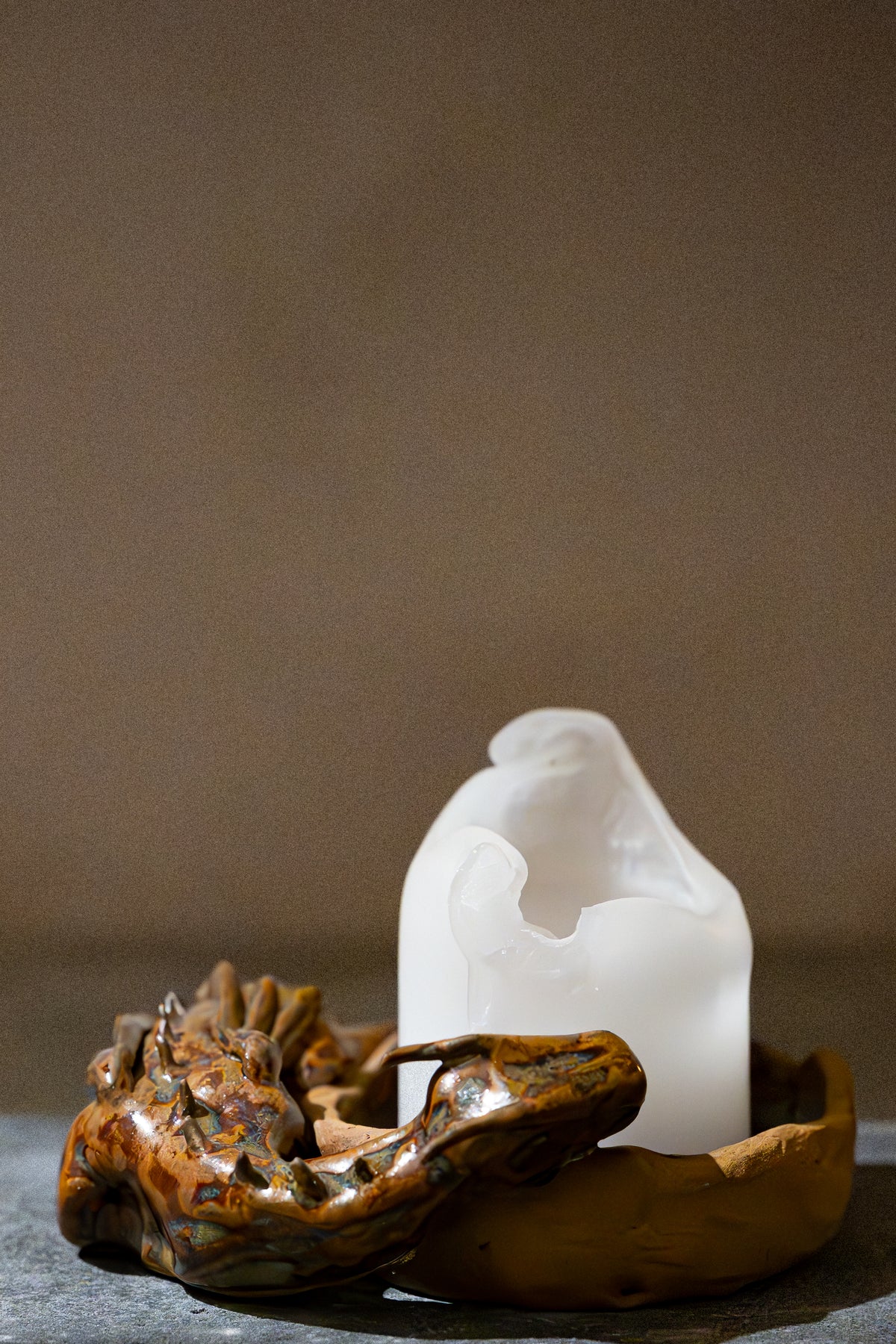 Dragon, Stoneware Candle Holder – Red-Brown-Blue Glaze