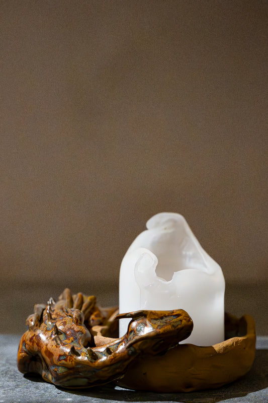 Dragon, Stoneware Candle Holder – Red-Brown-Blue Glaze