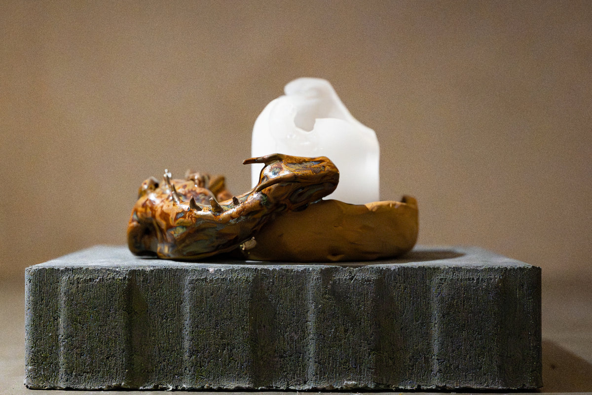Dragon, Stoneware Candle Holder – Red-Brown-Blue Glaze