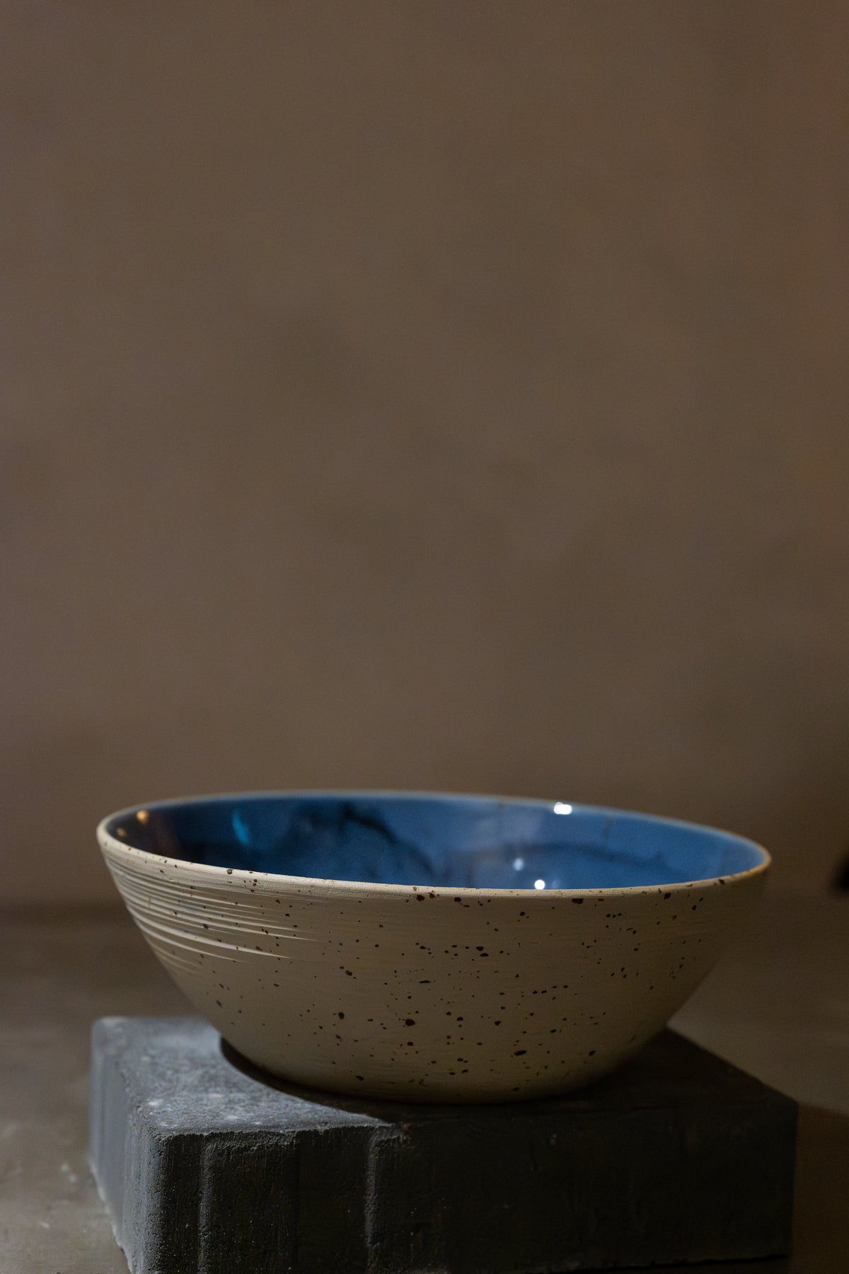 Blue Bowl with Unglazed Exterior, Beautiful Blue Glaze Inside, 23 cm Diameter