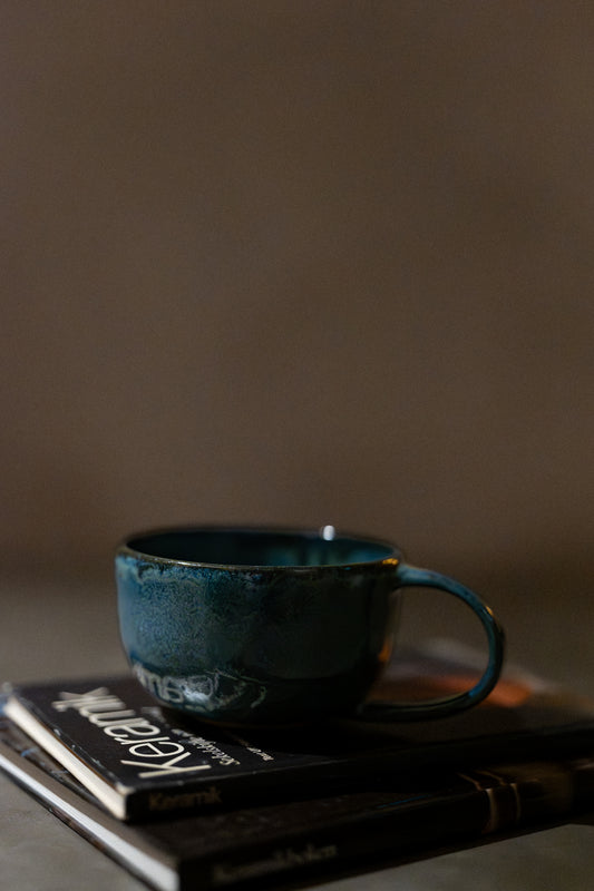 Stoneware Teacup, Blue-Green/Petrol Glaze – 1 pc