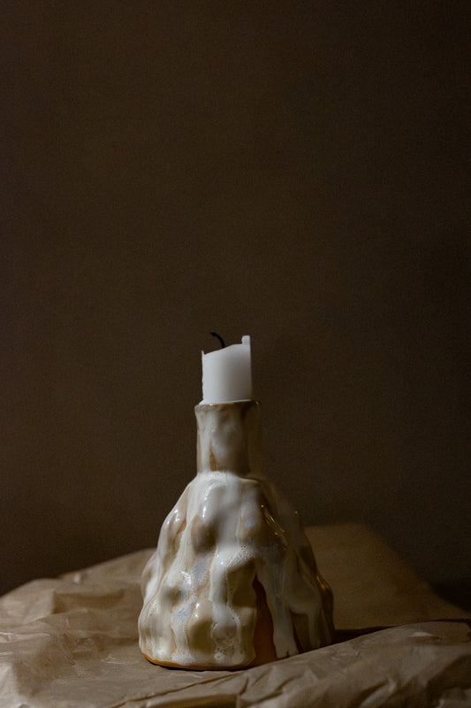 Mountain-Shaped Stoneware Candlestick – White Glaze