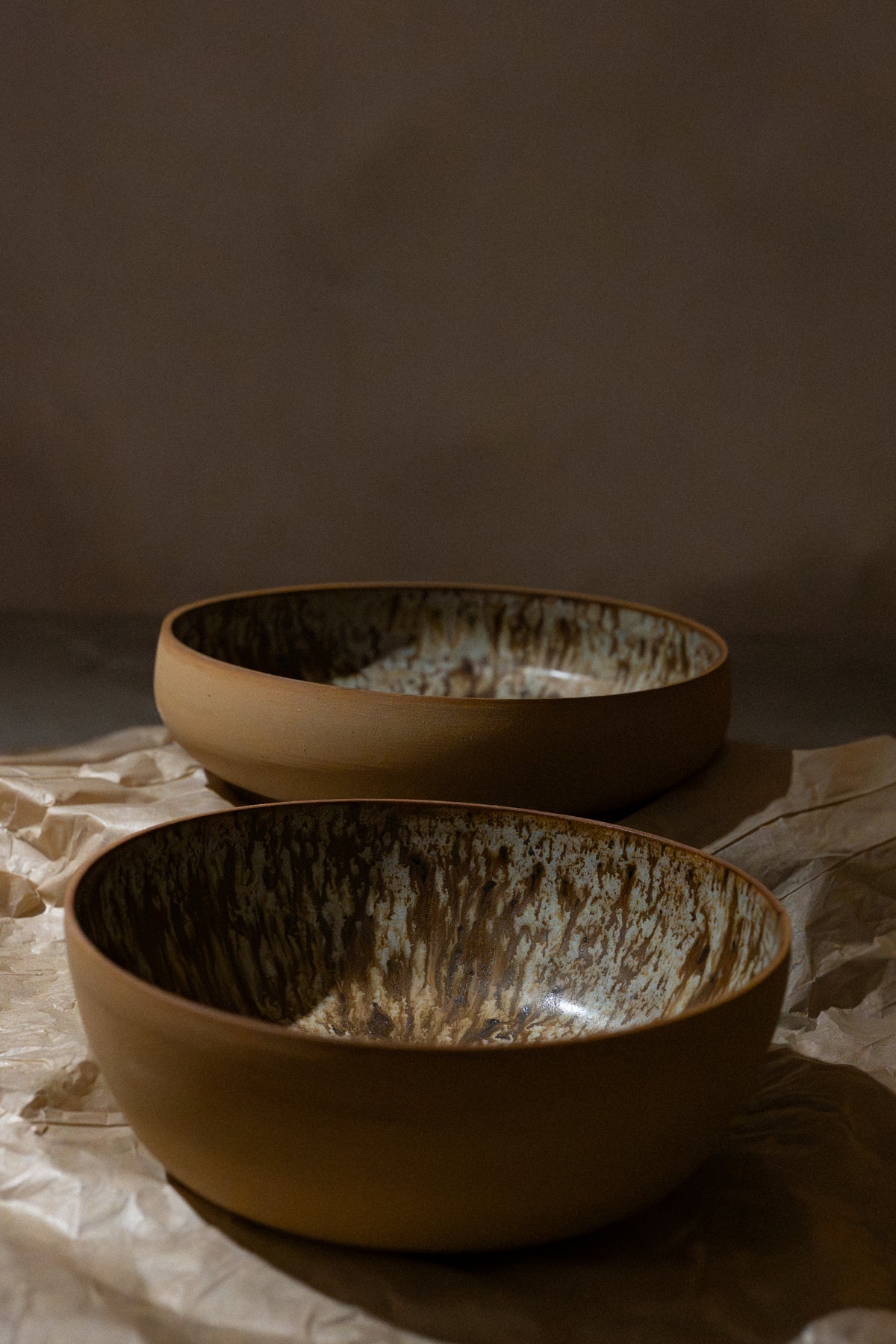 Bowl with Unglazed Exterior, Beautiful Running Glaze Inside, 19.5 cm Diameter